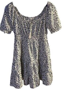 Blush Women's Floral Mini Dress White Short Sleeve Size L Casual